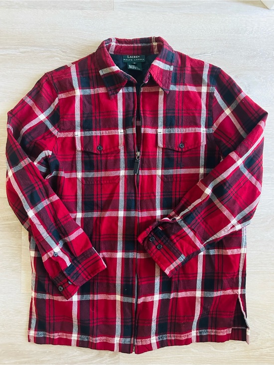 Ralph Lauren Tops - Ralph Lauren Red Plaid Wool Zip Shirt Jacket